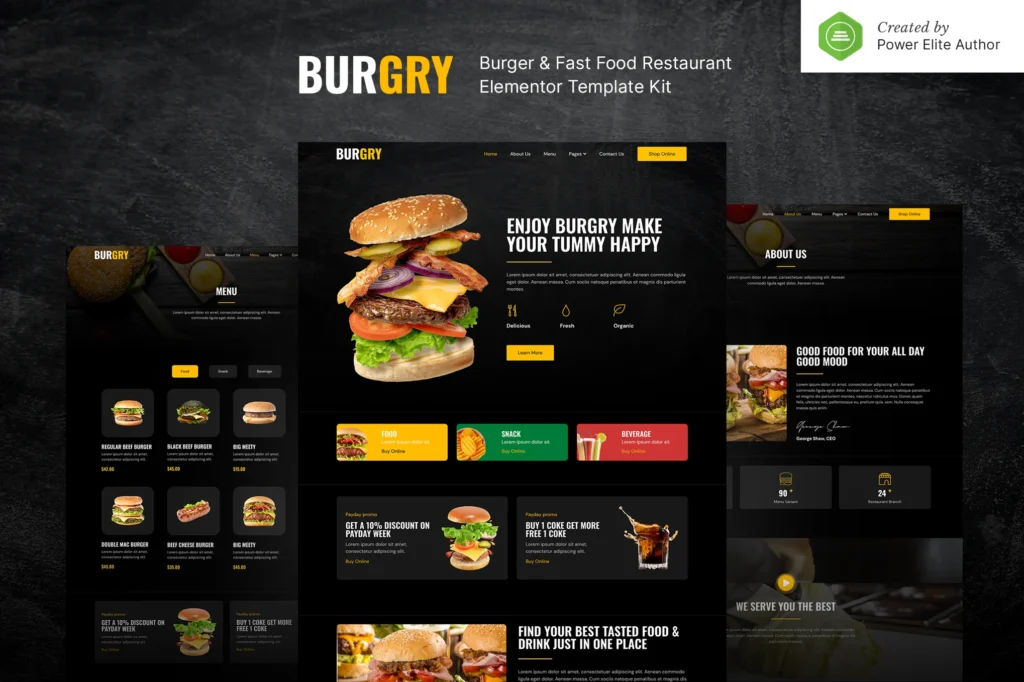 Burgry – Burger Fast Food Restaurant Elementor Template Kit