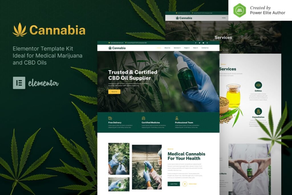 Cannabia – Medical Marijuana CBD Oil Elementor Template Kit