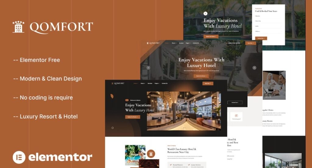 Qomfort – Hotel Booking Elementor Template Kit