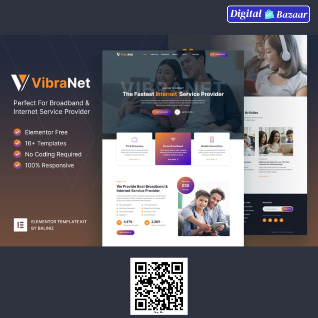 Vibranet – Broadband Internet Service Provider Elementor Template Kit