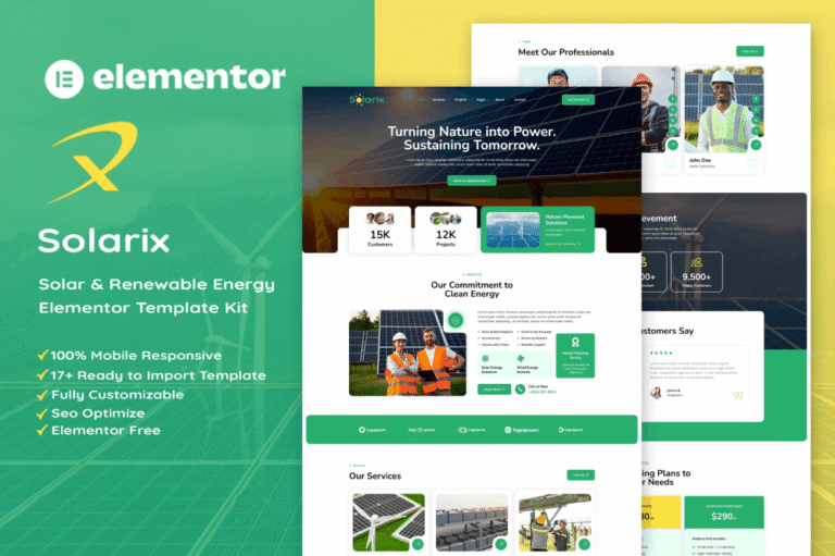 Solarix – Solar & Renewable Energy Elementor Template Kit