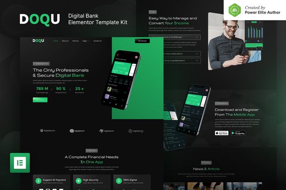 DOQU – Dark Digital Bank E Wallet Elementor Template Kit