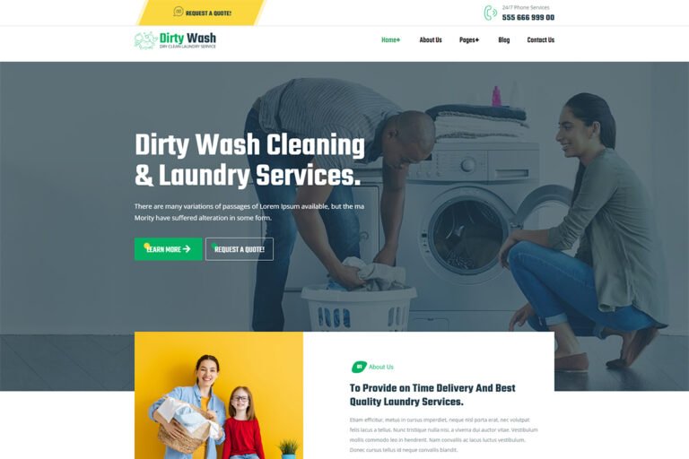DirtyWash – Dry Cleaning & Laundry Service Elementor Template Kit