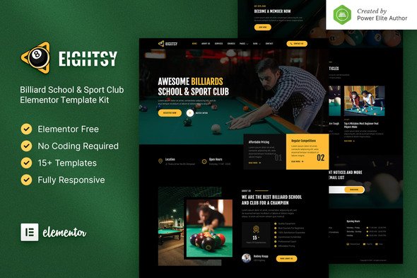 Eightsy – Billiard School Sport Club Elementor Template Kit