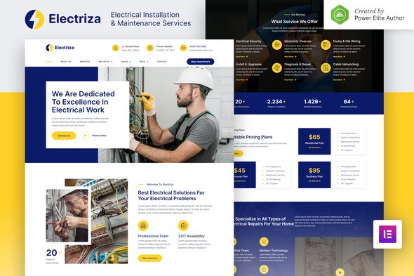 Electriza – Electrical Installation Maintenance Services Elementor Template Kit