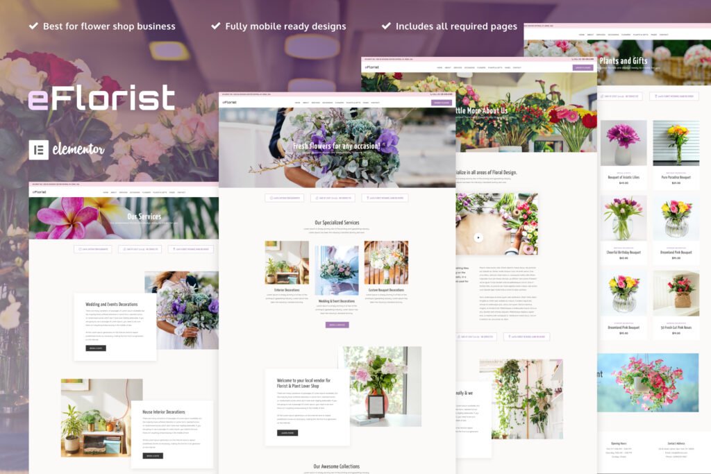 eFlorist – Flower Boutique Decoration Elementor Template Kit
