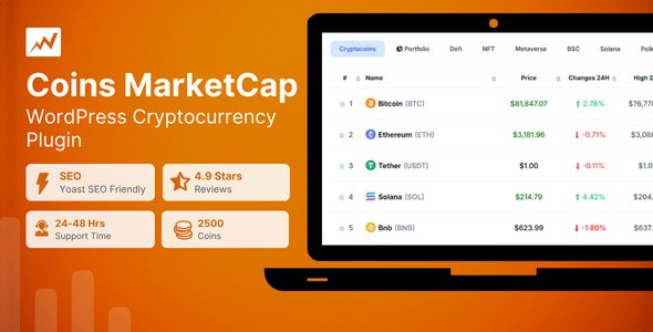 Coins MarketCap - WordPress Cryptocurrency Plugin